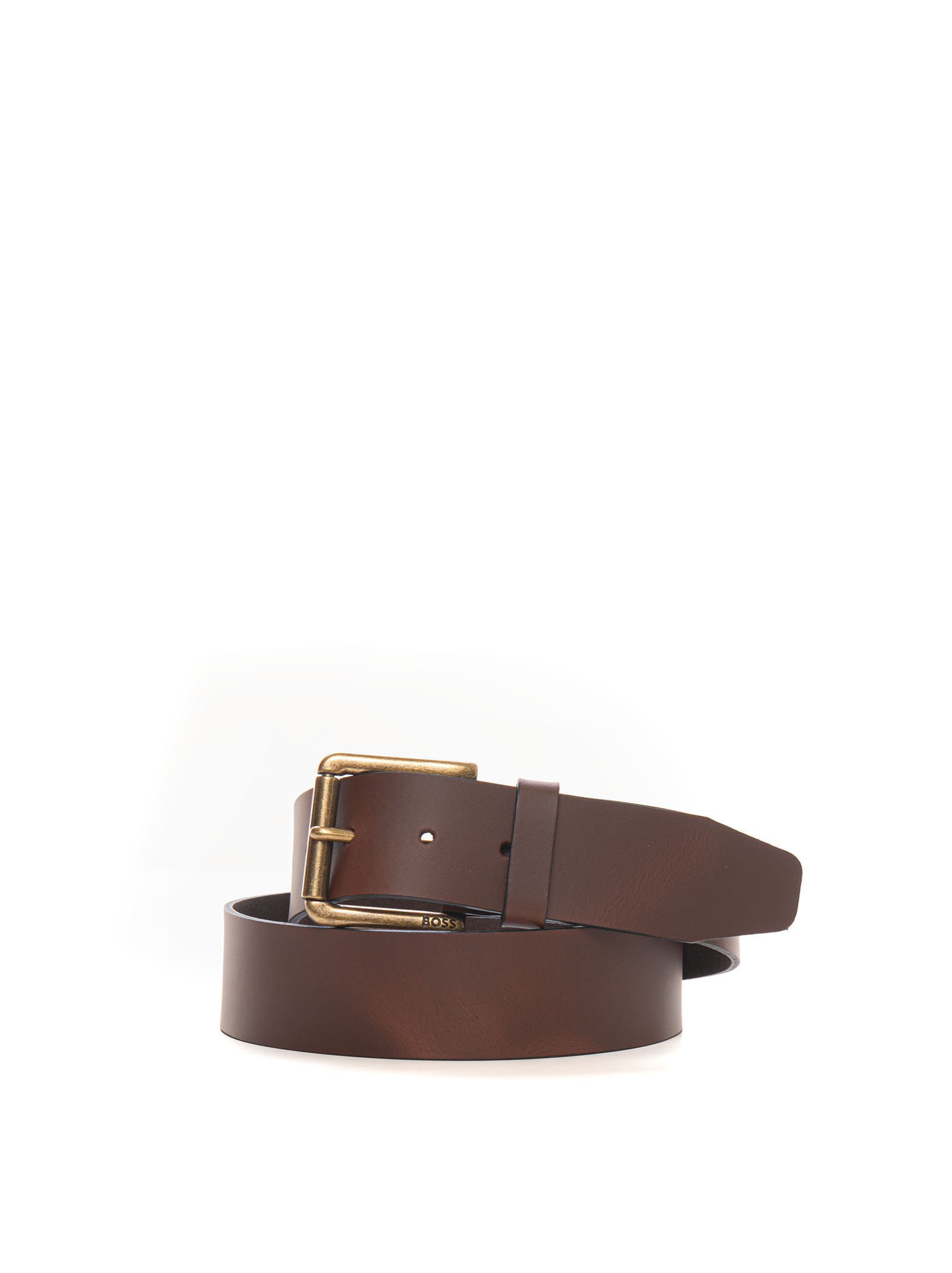 Hugo Boss Joris Large Buckle Leather Belt In Dark Brown