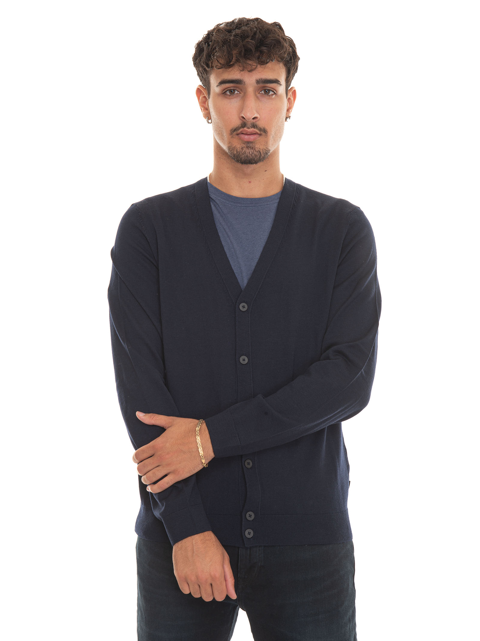 Shop Hugo Boss Mardon Cardigan With Buttons In Blue