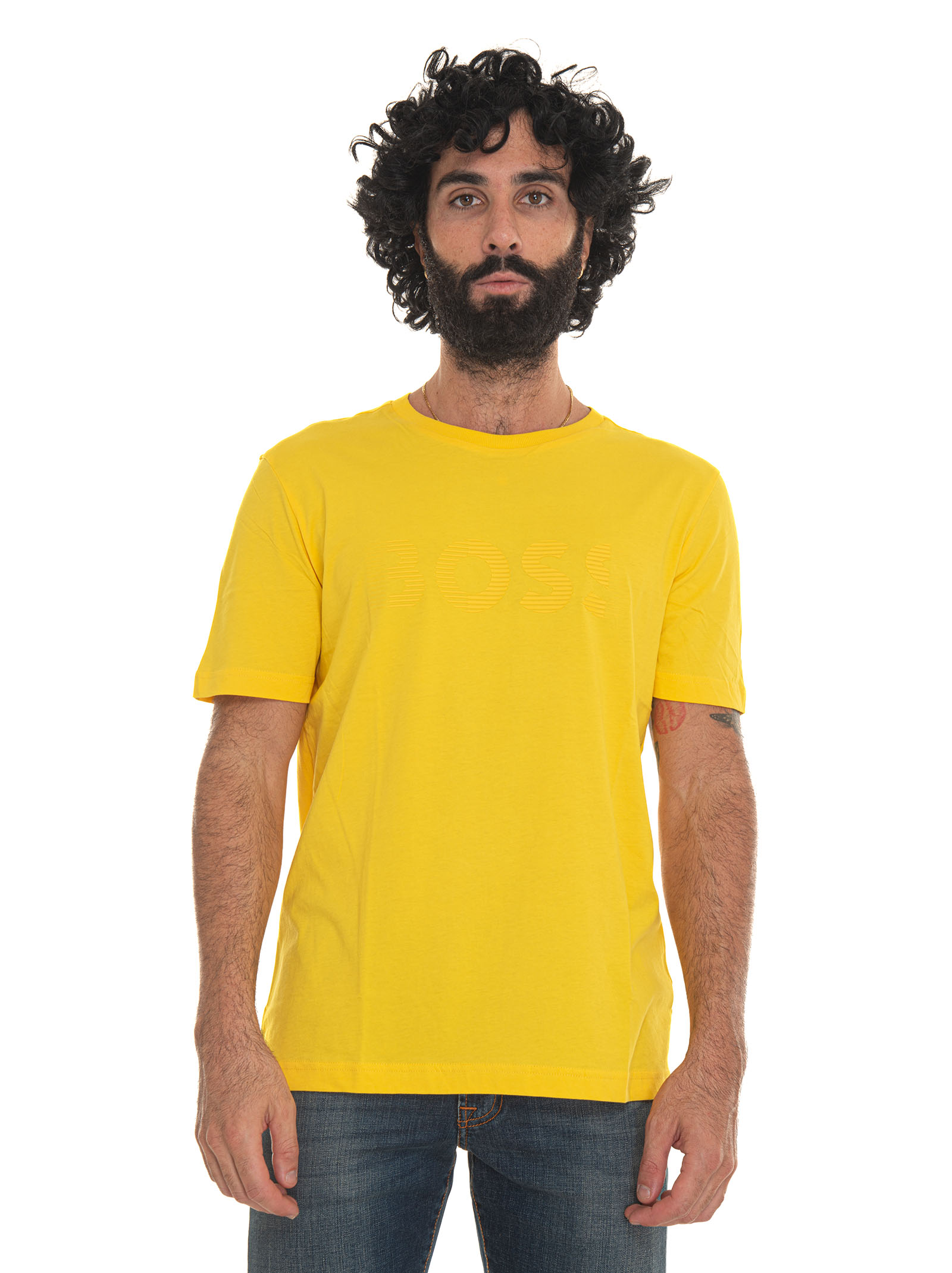 Hugo Boss Tee Round-necked T-shirt In Yellow