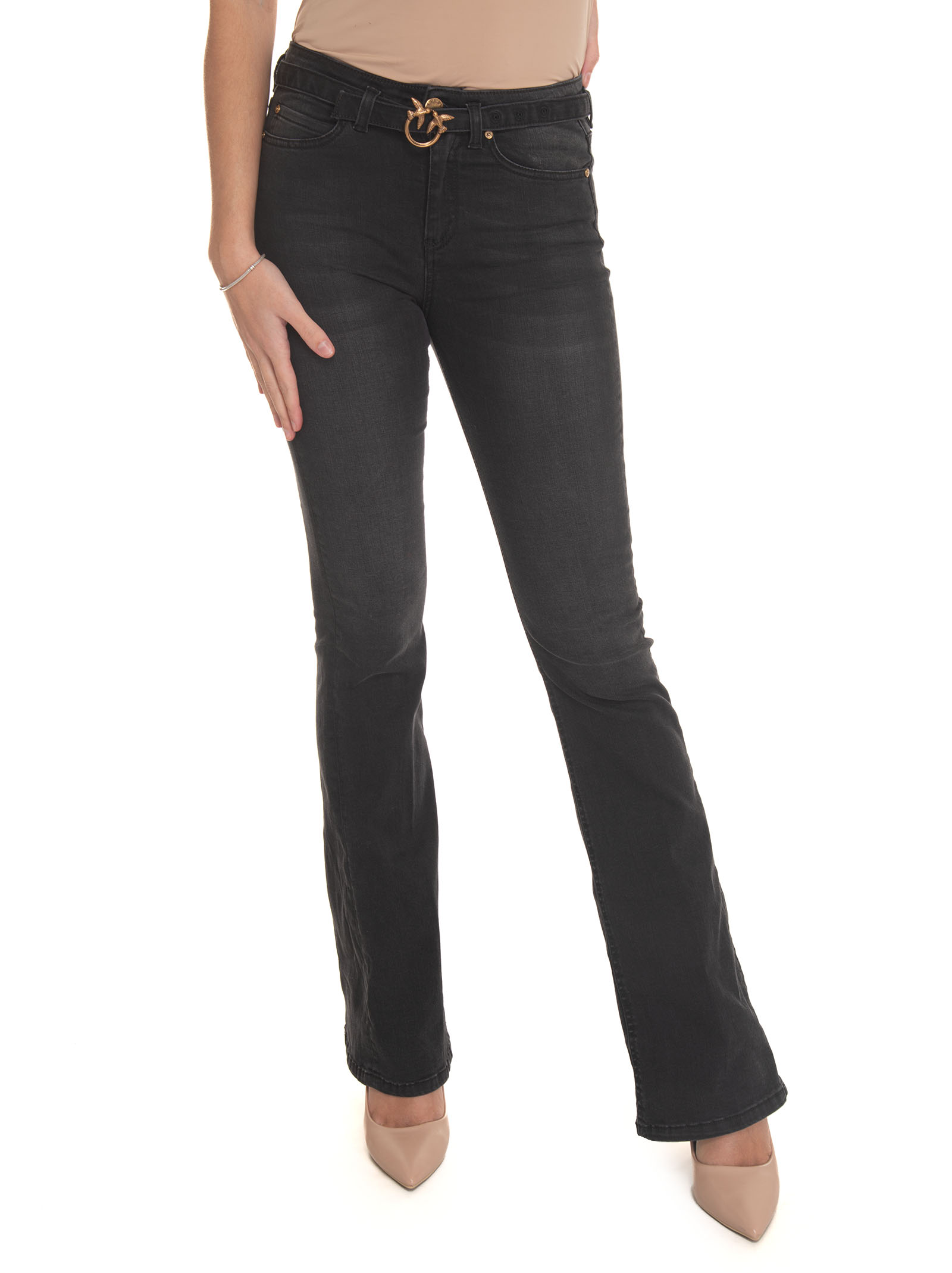 Shop Pinko Flora 5 Pocket Denim Jeans In Black Denim