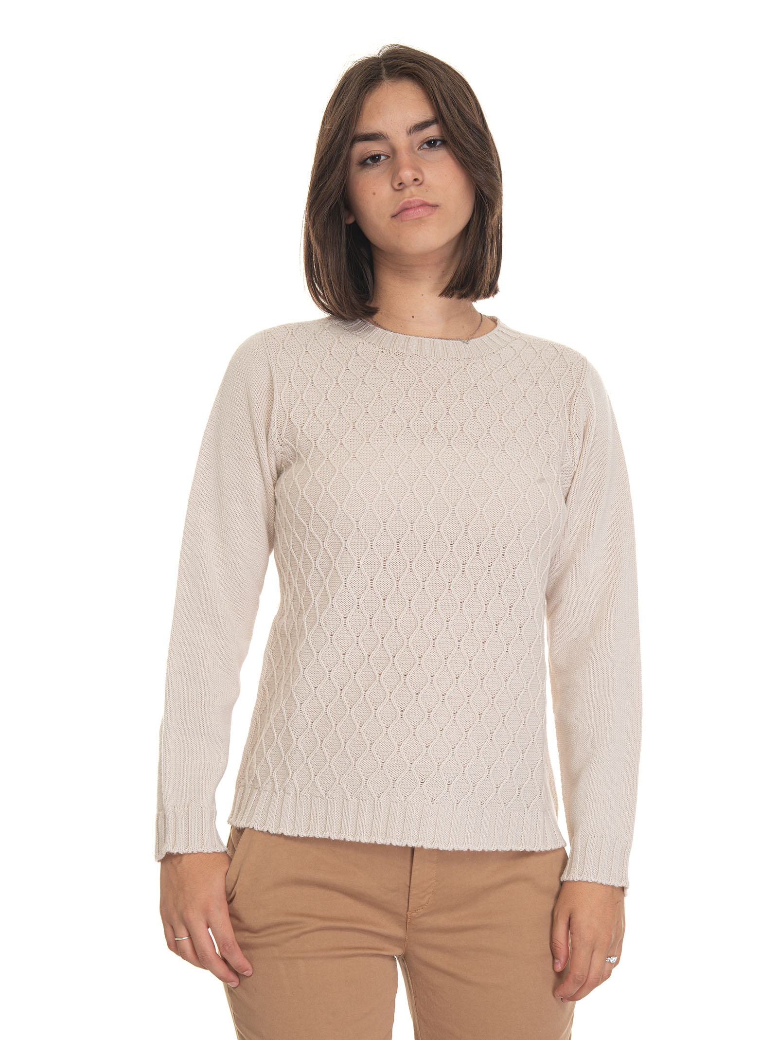 Quality First Wool Jumper In Sand  