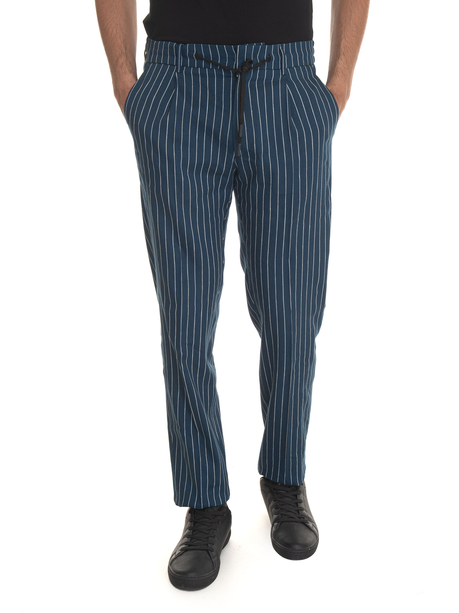 Shop Berwich Spiaggia Trousers With Lace Tie In Blue/white