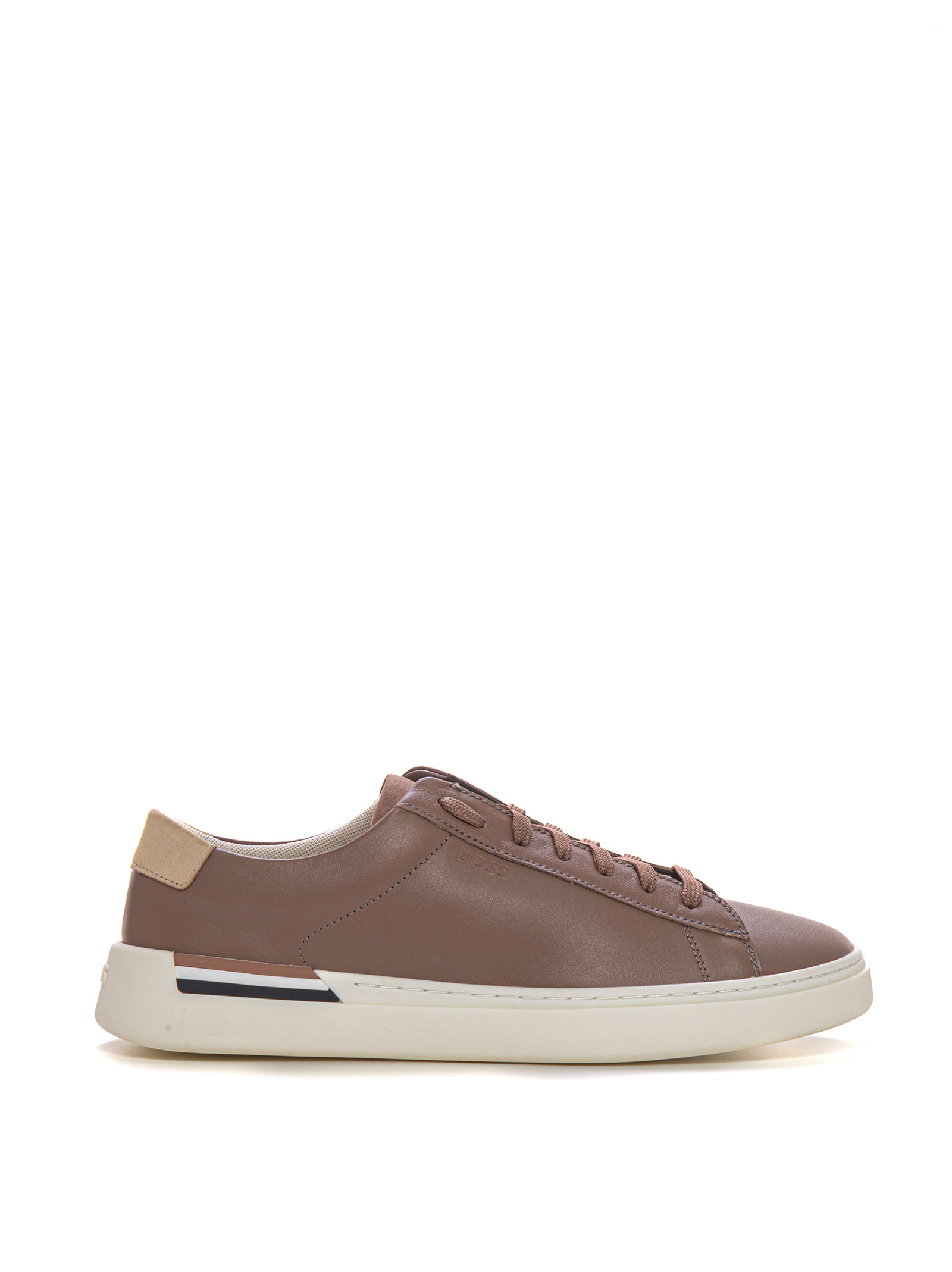 Shop Hugo Boss Leather Sneakers With Laces In Beige