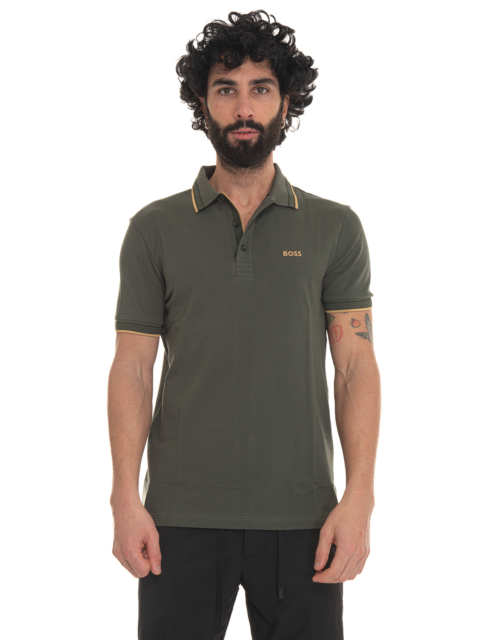 Hugo Boss Paddy Curved Cotton Shirt In Military Green