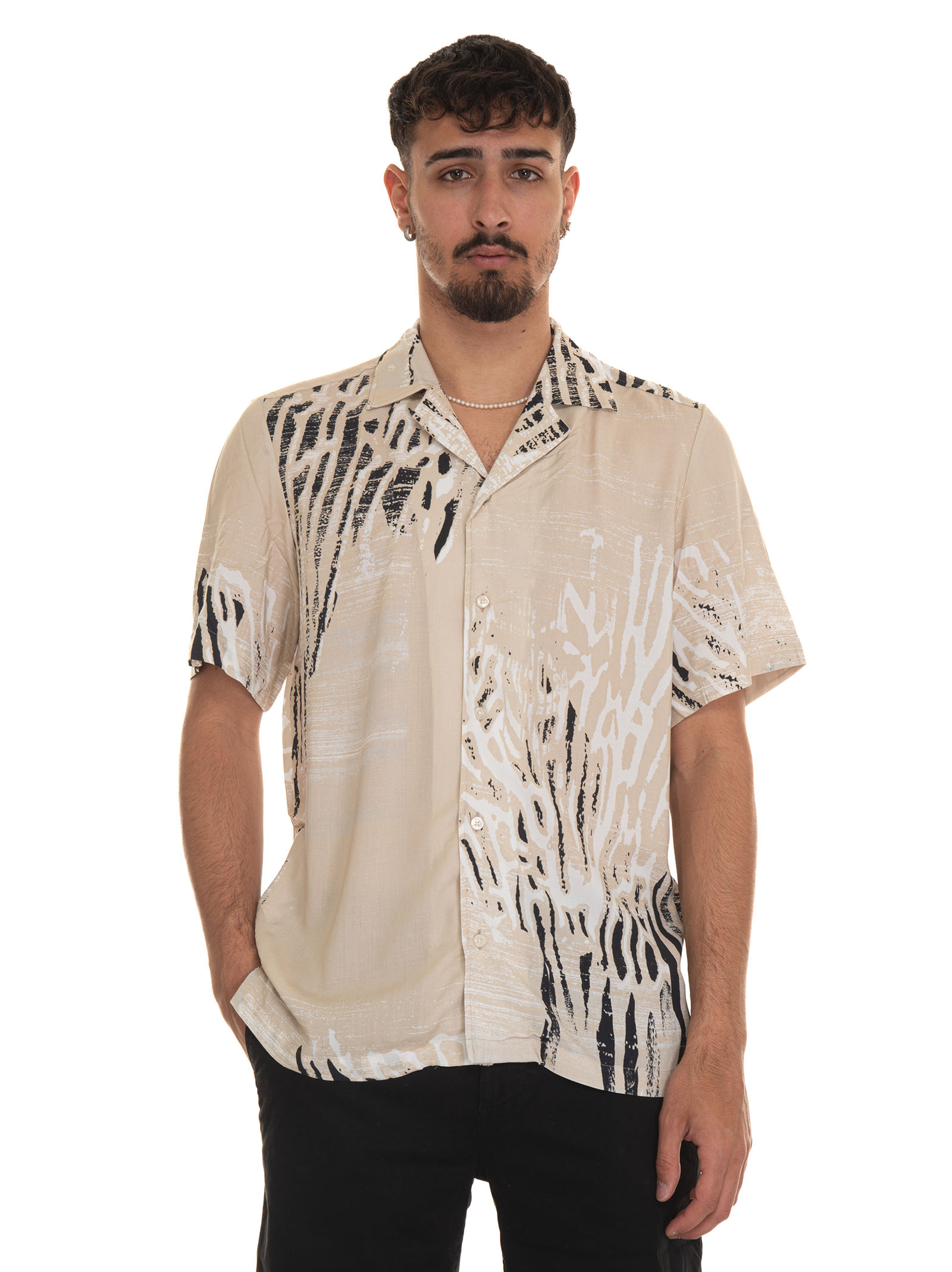 Shop Hugo Boss Rayer Short- Sleeved Shirt Micro-fantasy In Beige