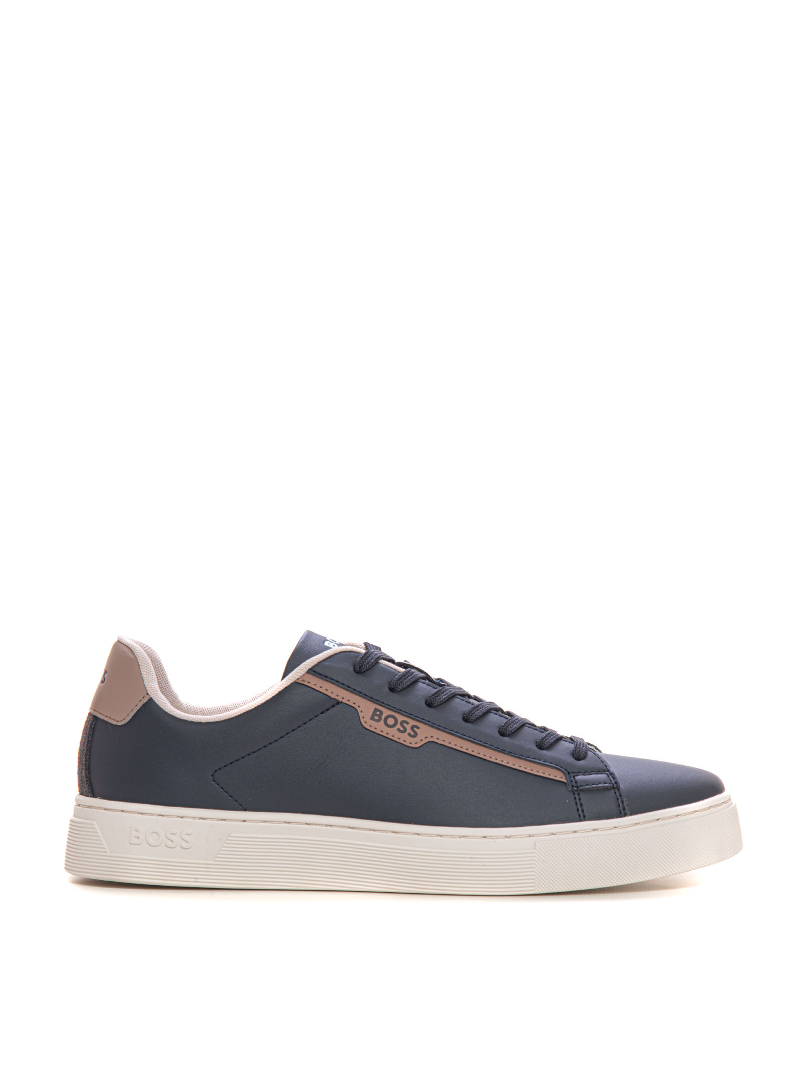 Hugo Boss Rhys-tenn-pusdth Leather Sneakers With Laces In Blue