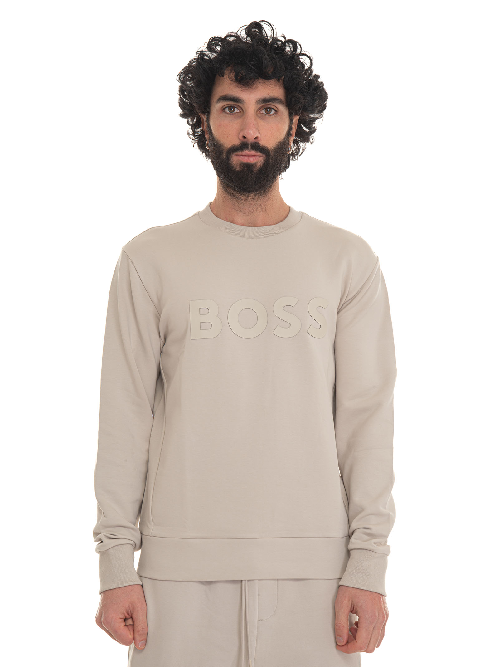 Shop Hugo Boss Crewneck Sweatshirt In Beige