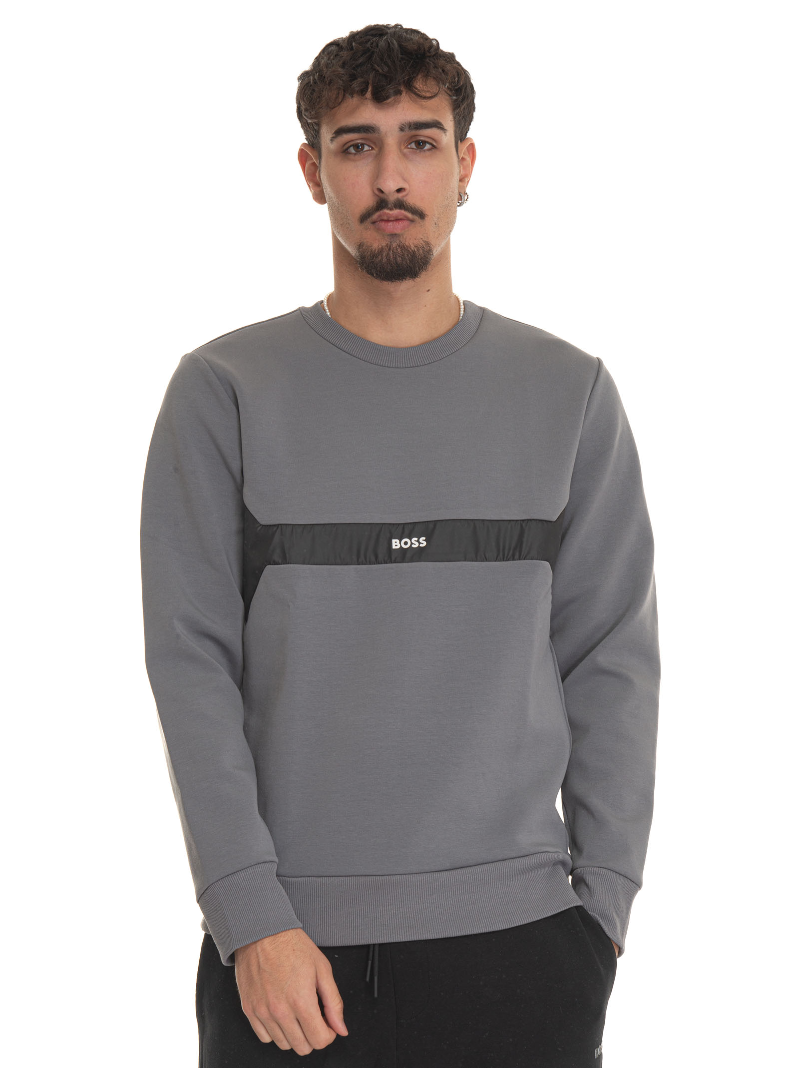 Hugo Boss Salbon Crewneck Sweatshirt In Medium Grey