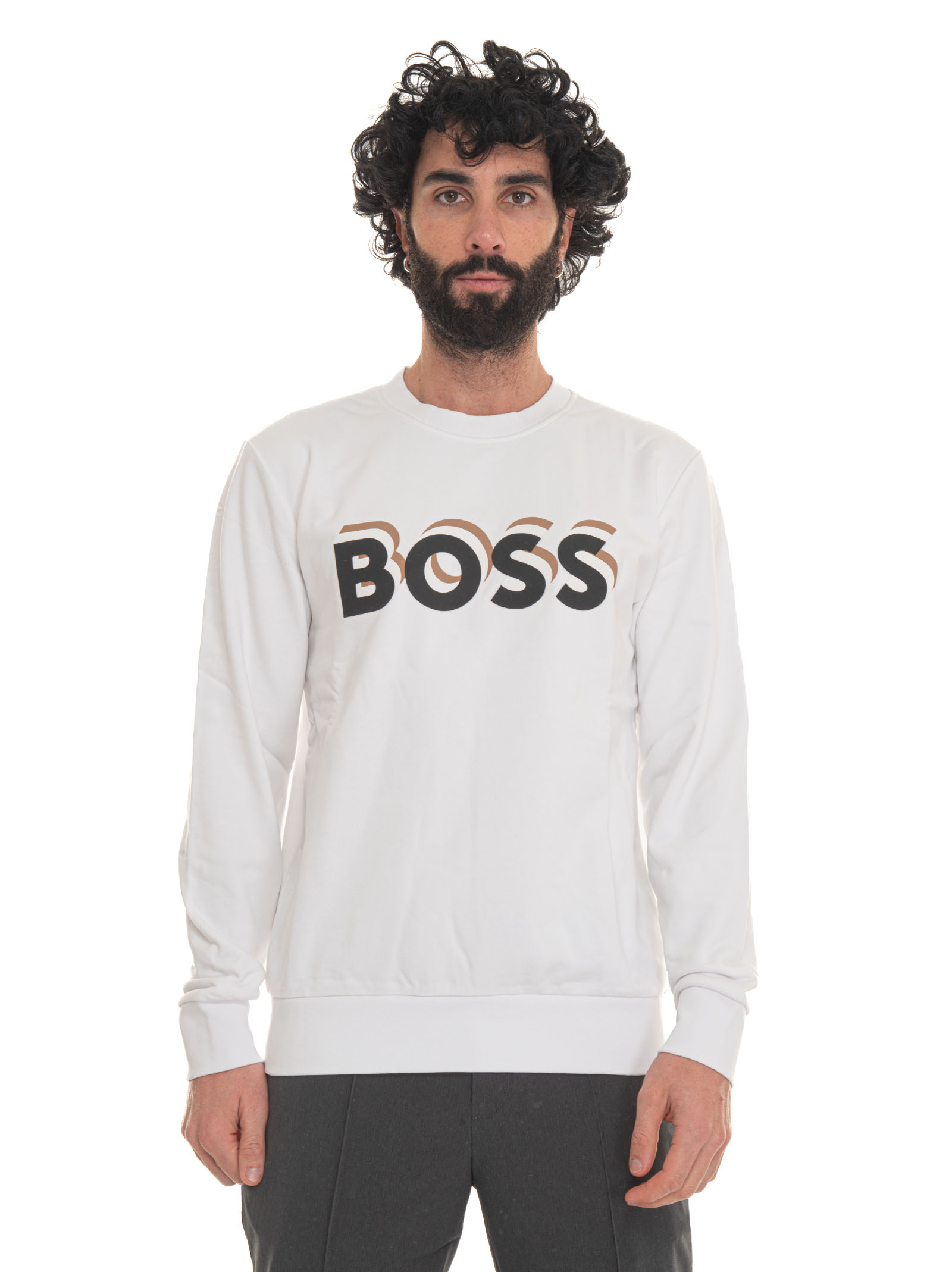 Shop Hugo Boss Crewneck Sweatshirt In White