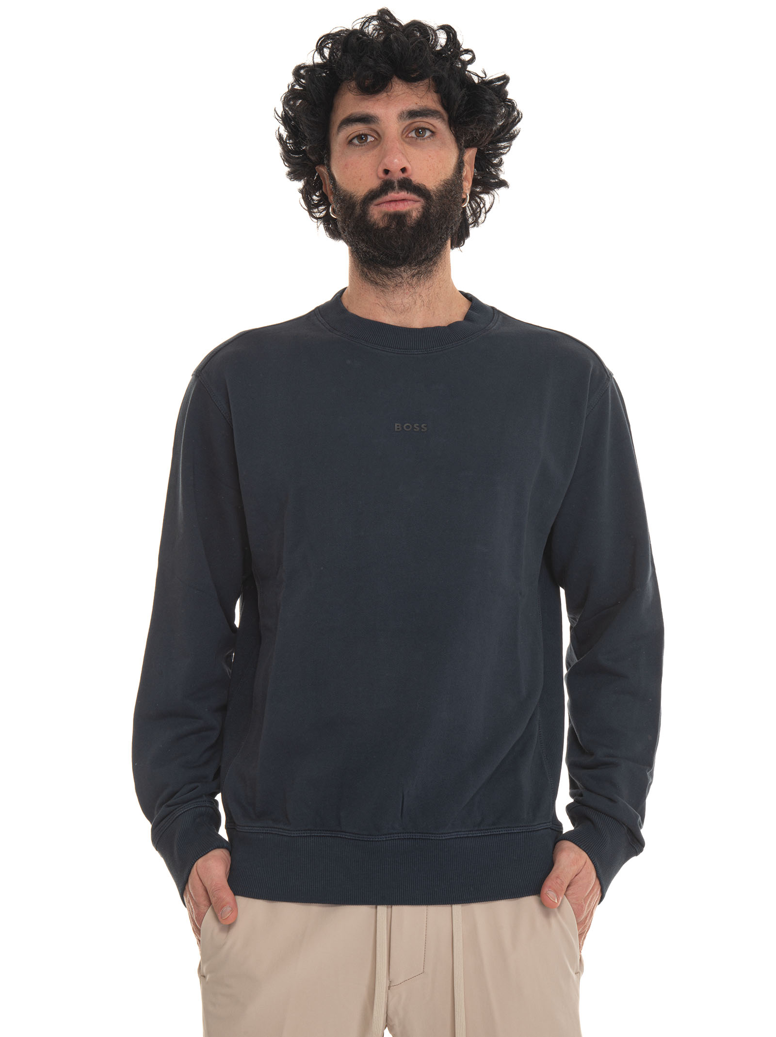 Shop Hugo Boss Crewneck Sweatshirt In Blue