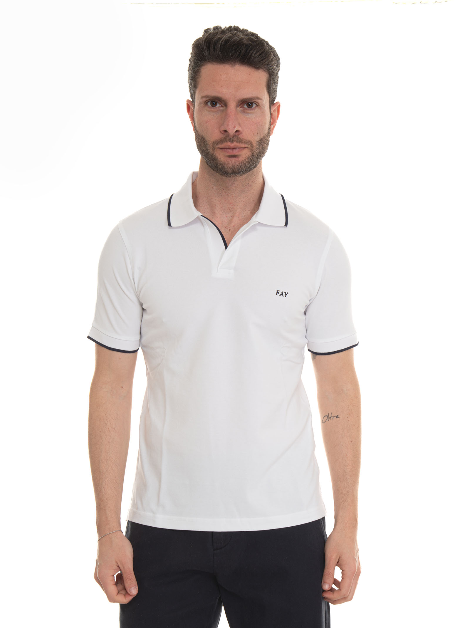 Shop Fay Short Sleeve Polo Shirt In White