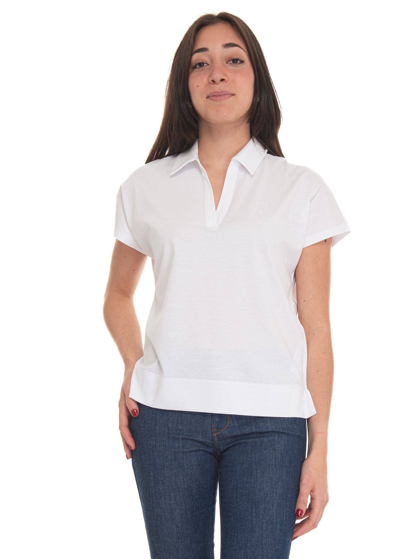 Shop Fay Cot Buttonless Polo Shirt In White
