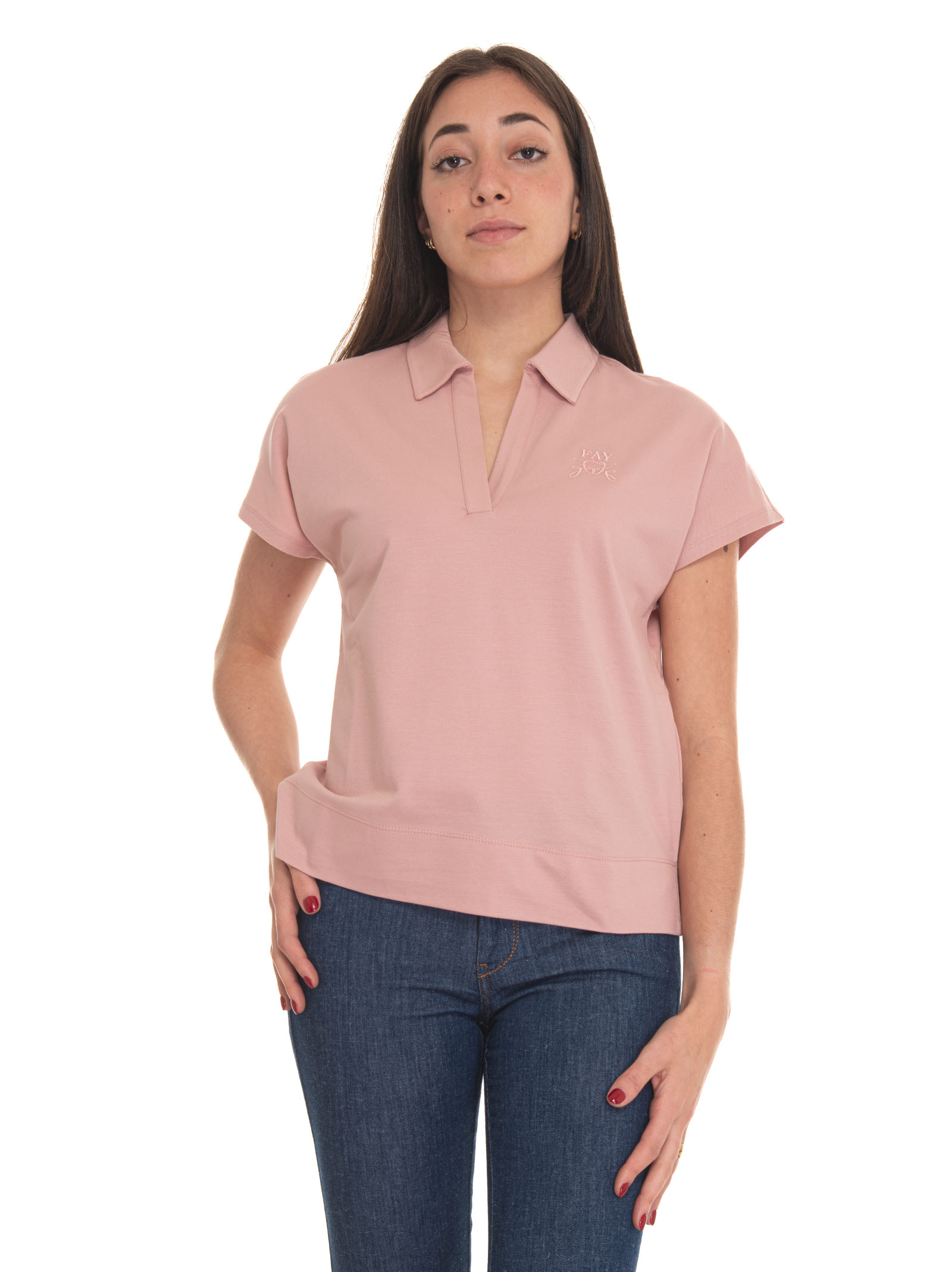 Shop Fay Cot Buttonless Polo Shirt In Pink