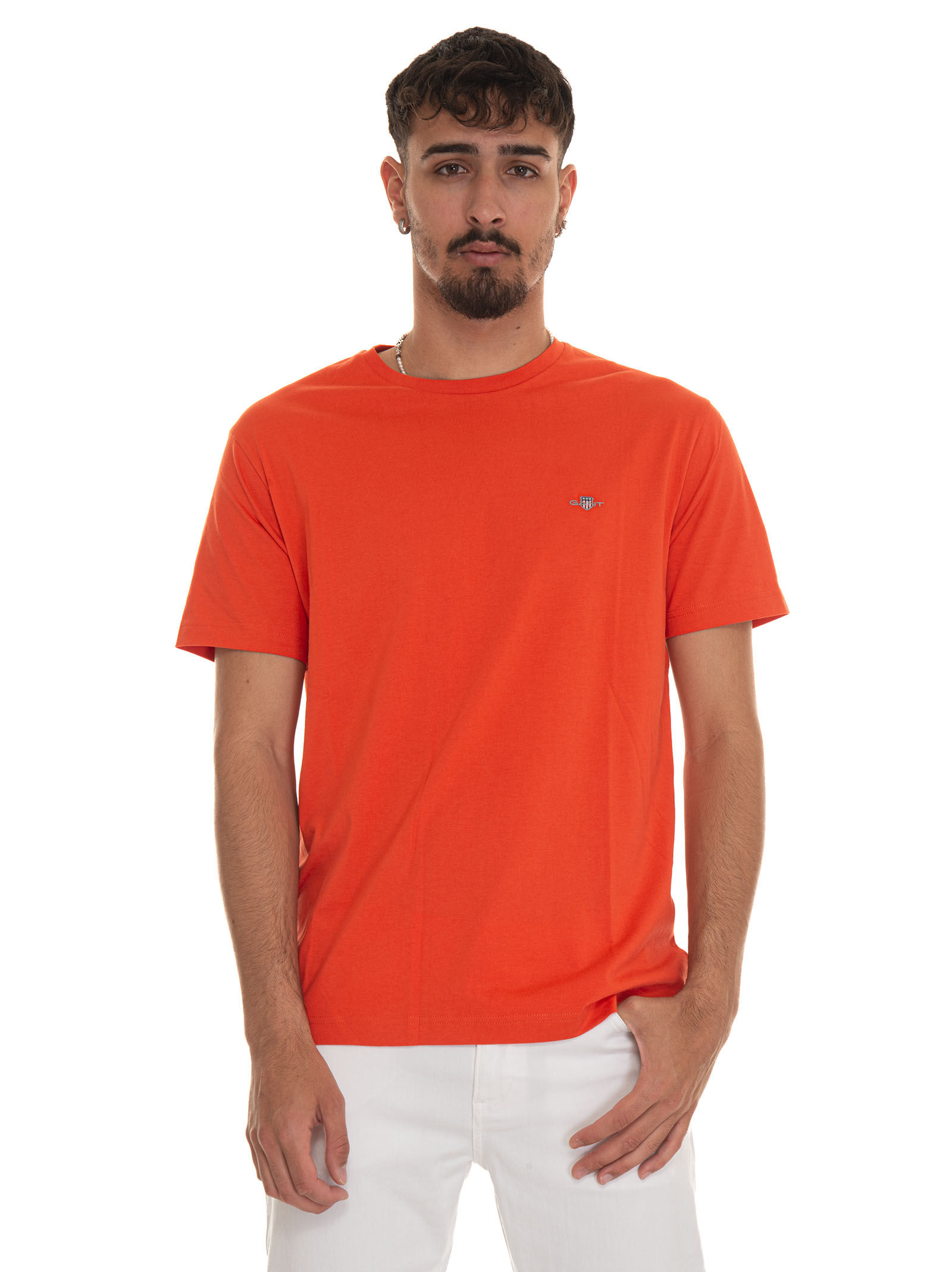 Shop Gant Short-sleeved Round-necked T-shirt In Orange