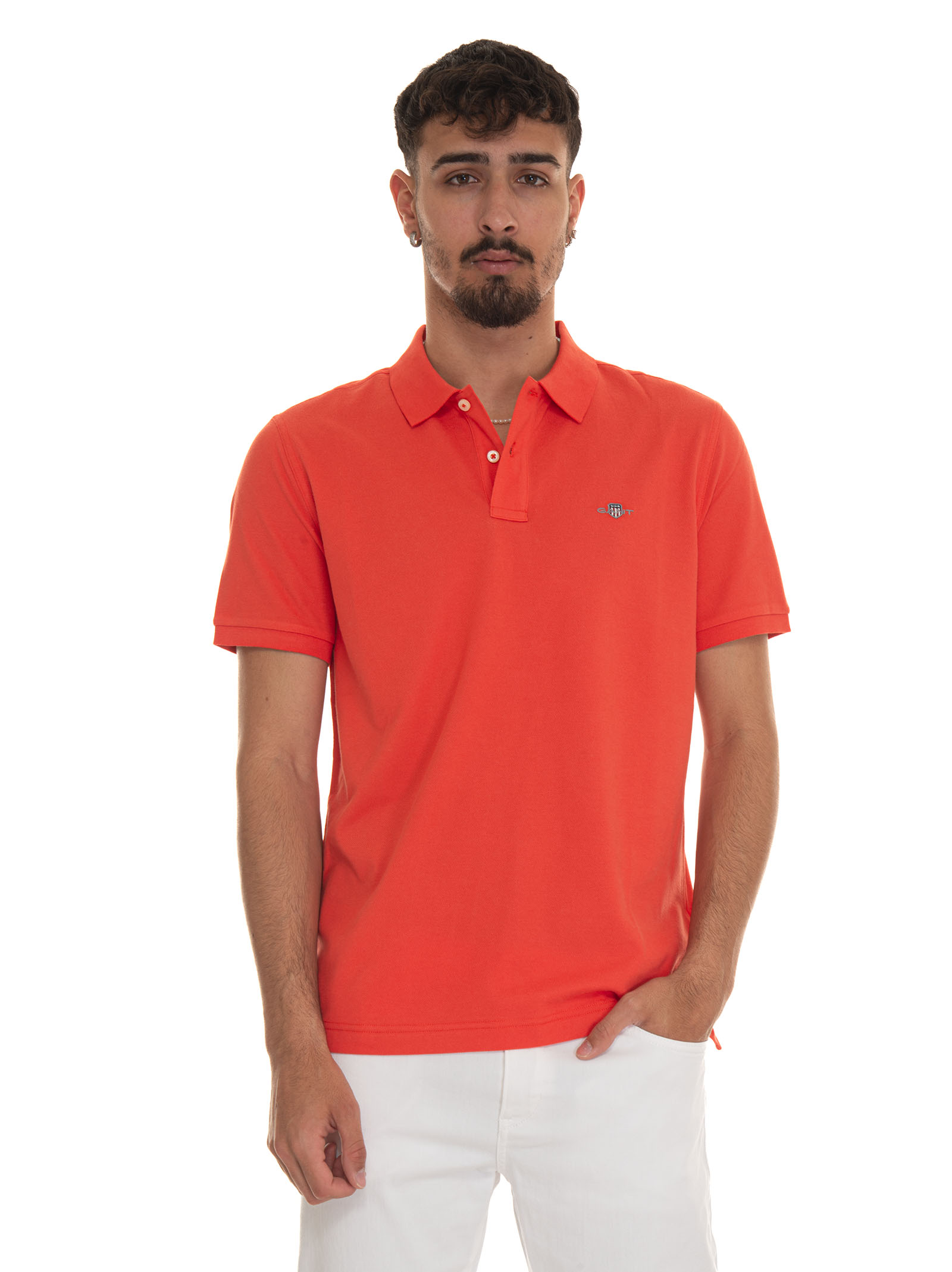 Gant Short Sleeve Polo Shirt In Coral Red