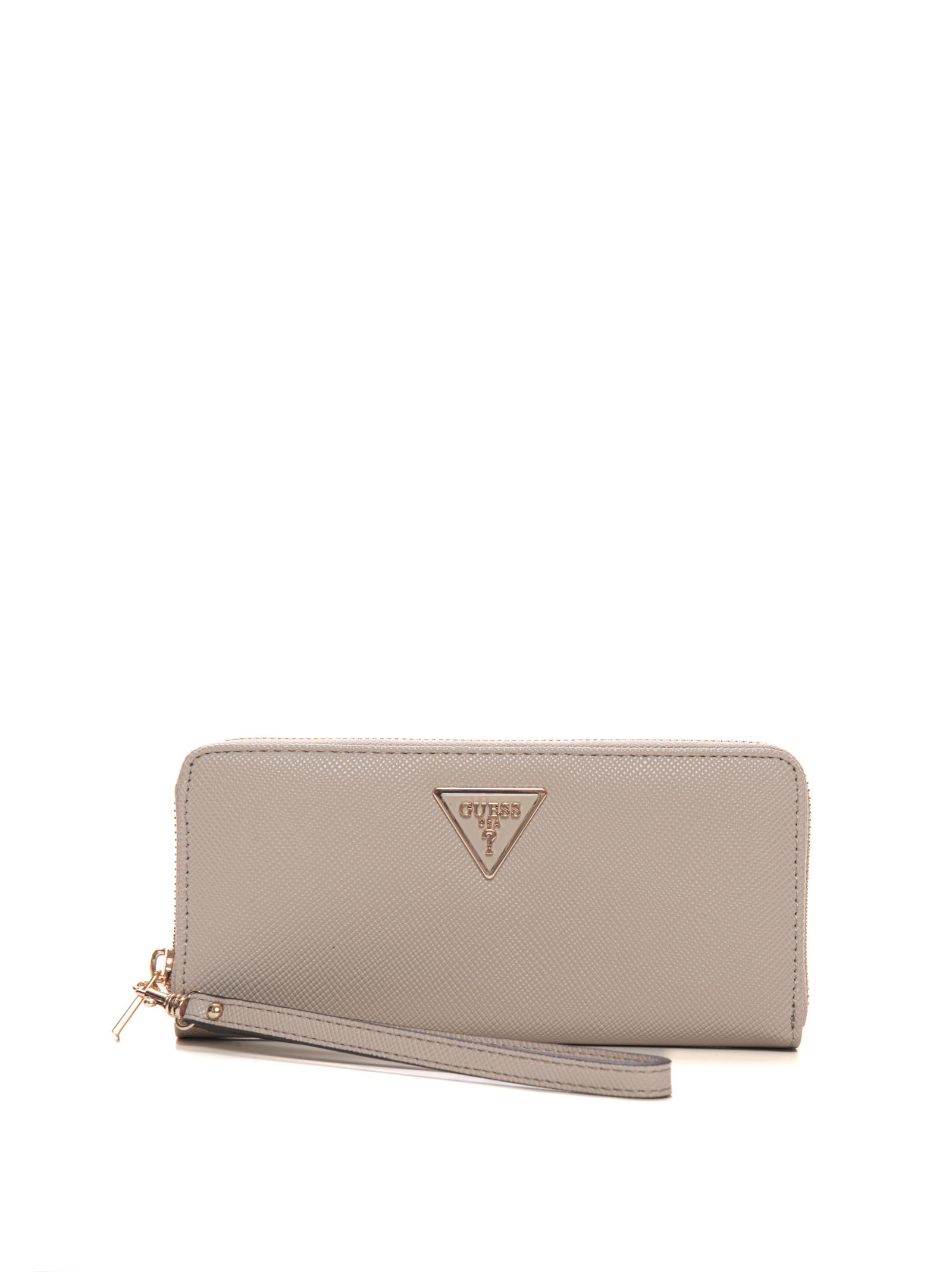 Shop Guess Laurel Large Zip Around Wallet In Taupe