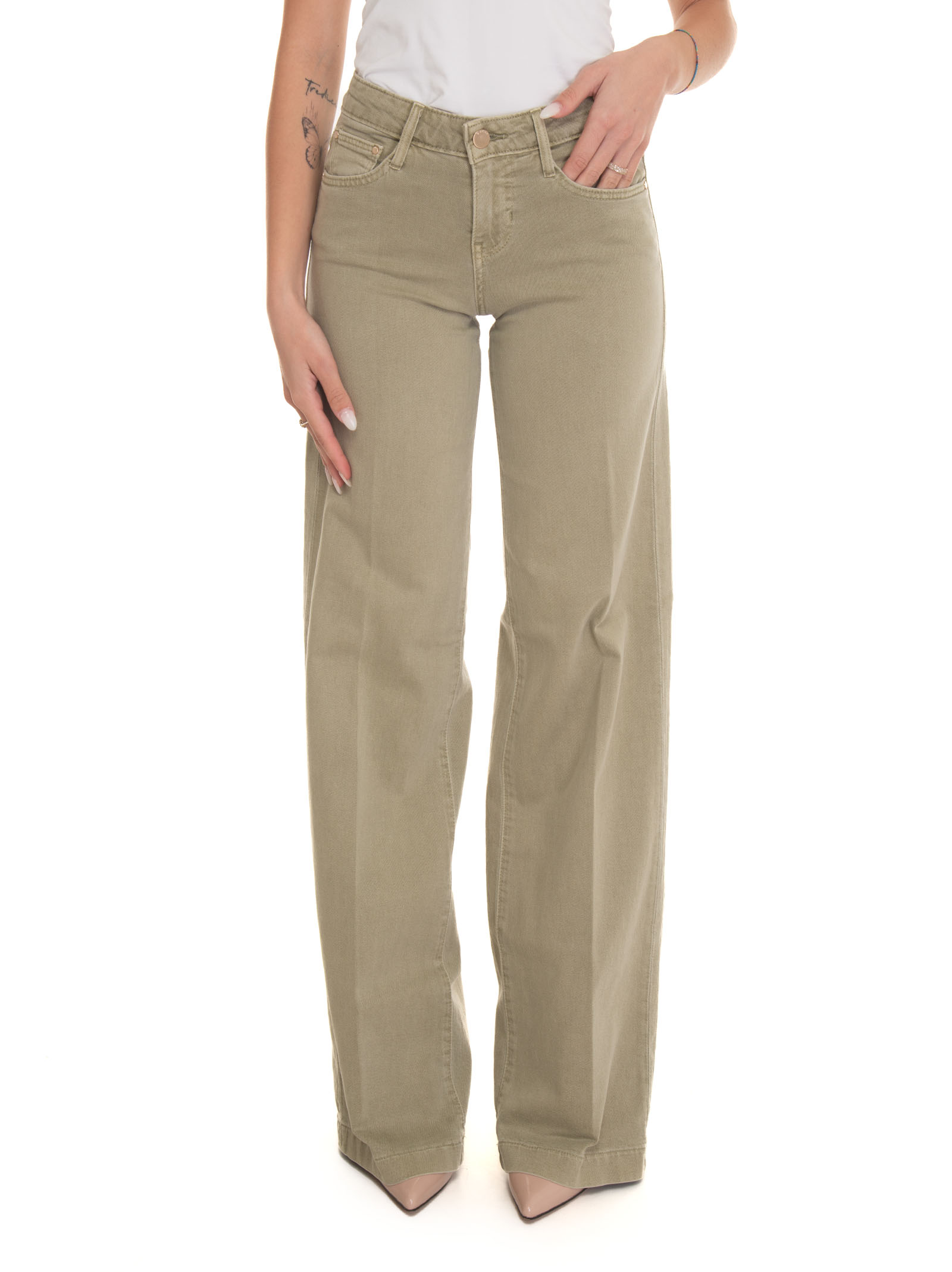 Shop Guess Palazzo Trousers In Light Green