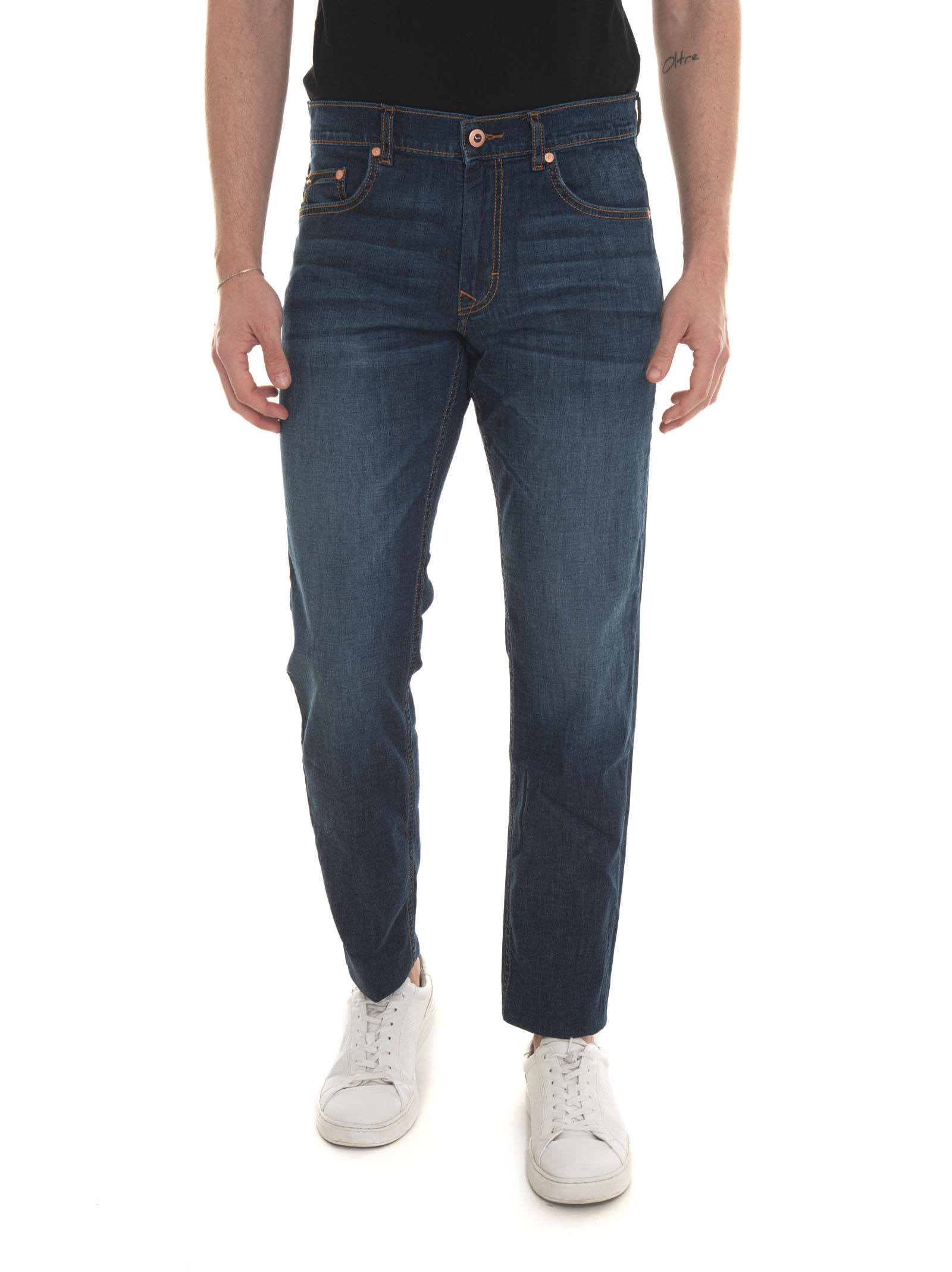 Shop Harmont & Blaine 5 Pocket Denim Jeans In Dark Denim