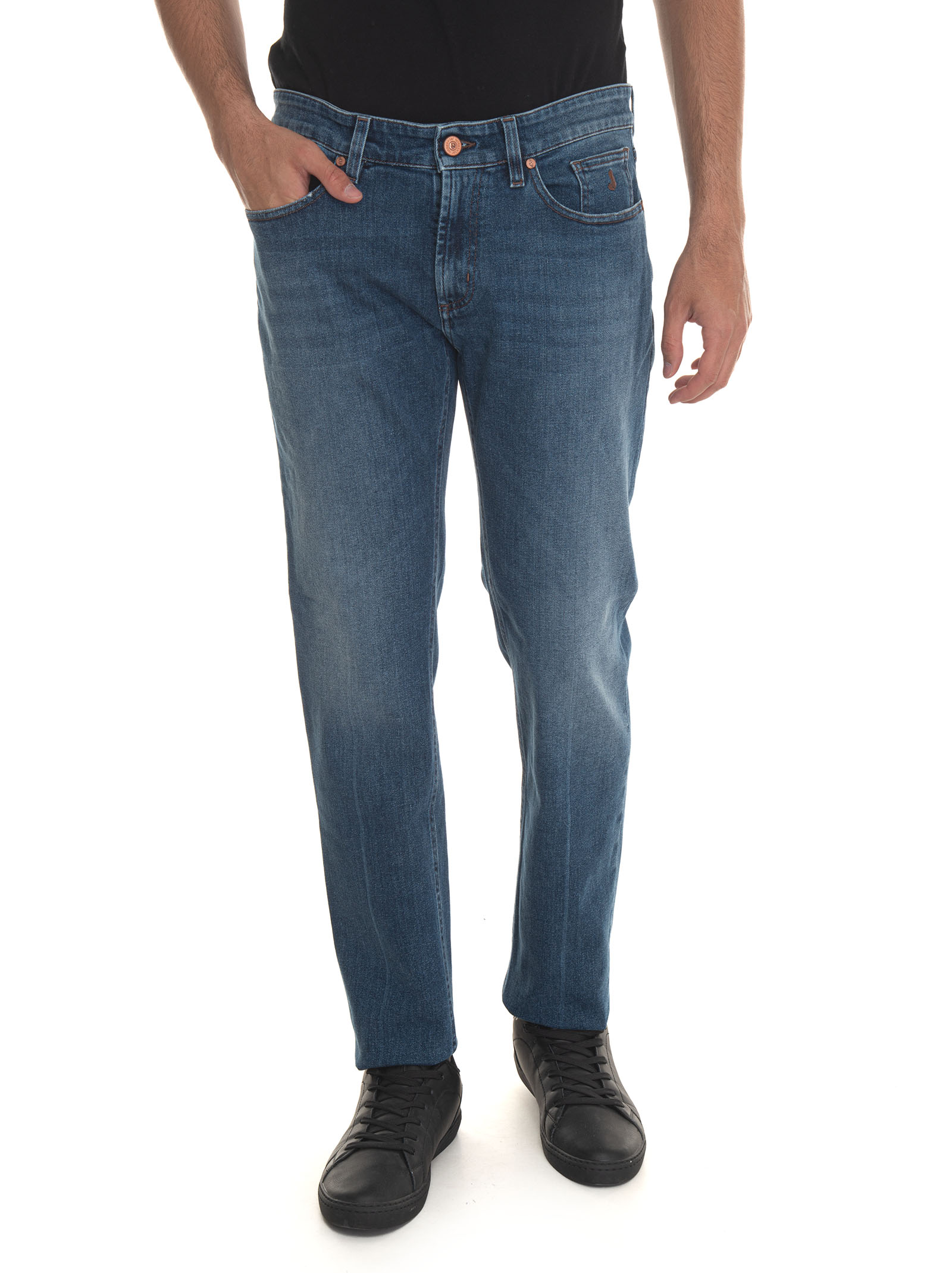 Shop Jeckerson 5 Pocket Denim Jeans In Medium Denim