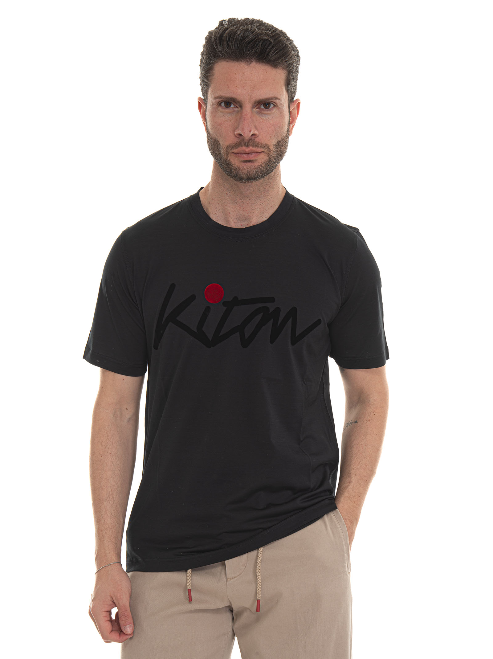 Shop Kiton Short-sleeved Round-necked T-shirt In Black