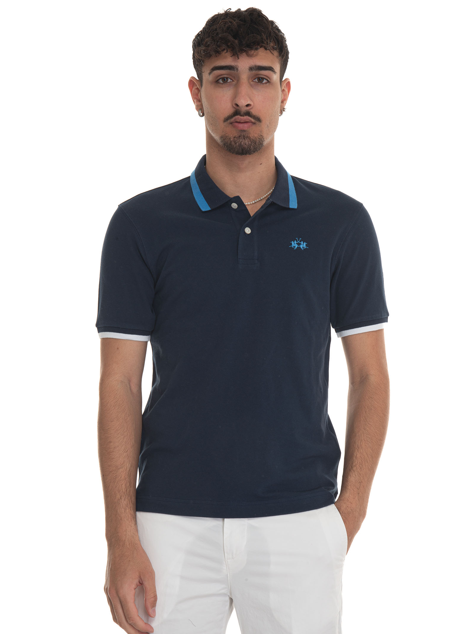 Shop La Martina Russell Polo Shirt In Cotton Piquet In Blue