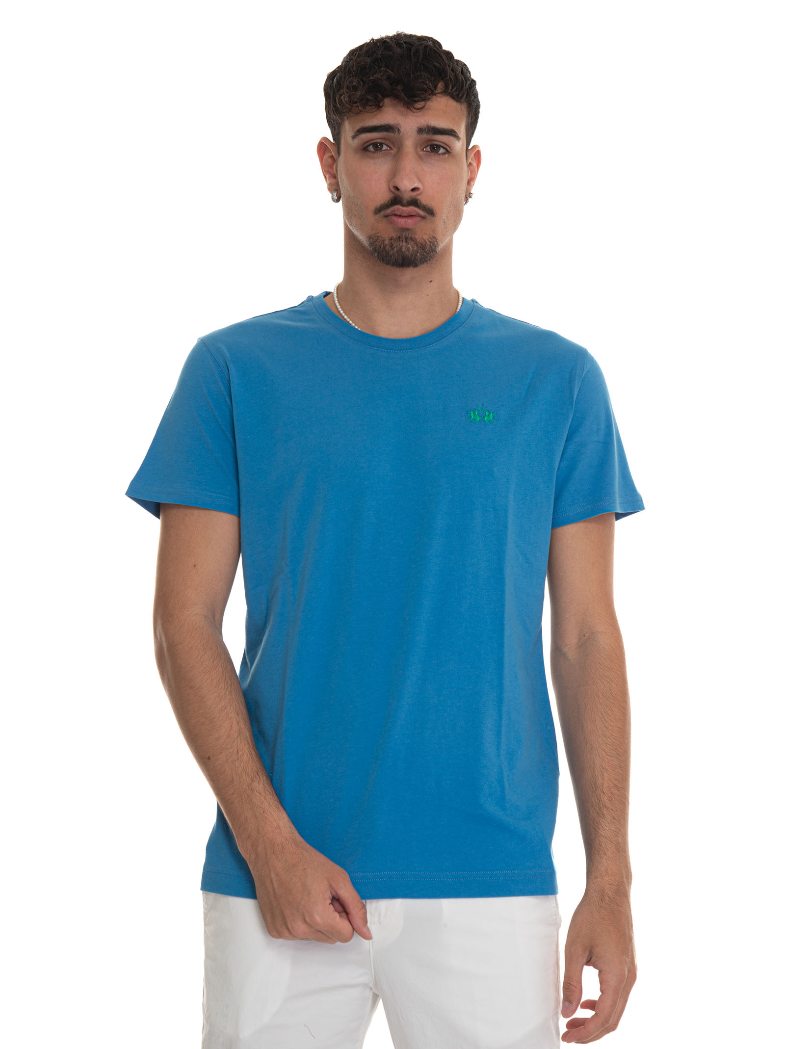 Shop La Martina Serge Short-sleeved Round-necked T-shirt In Azure