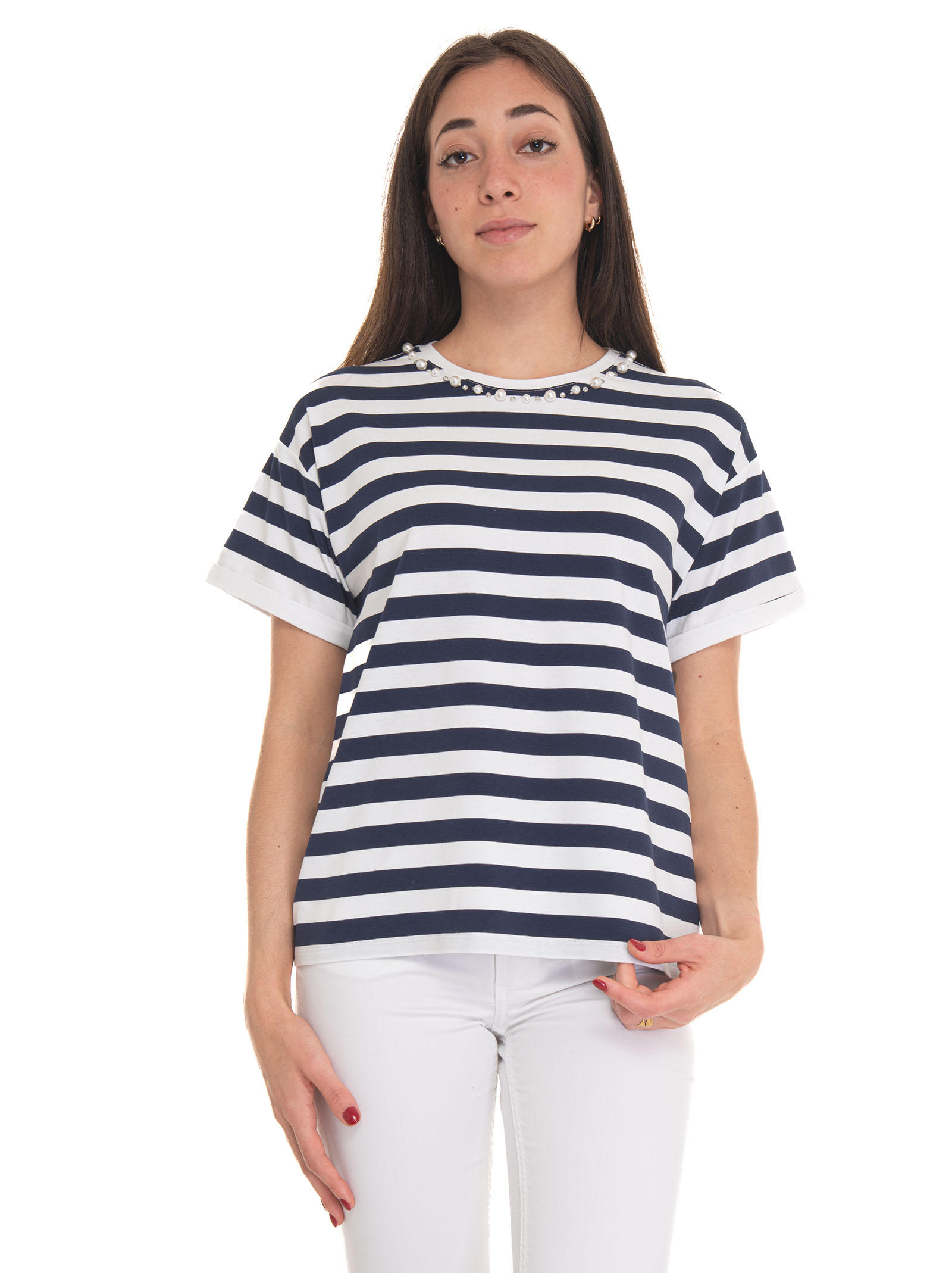 Shop Liu •jo T-shirt In Bianco-blu