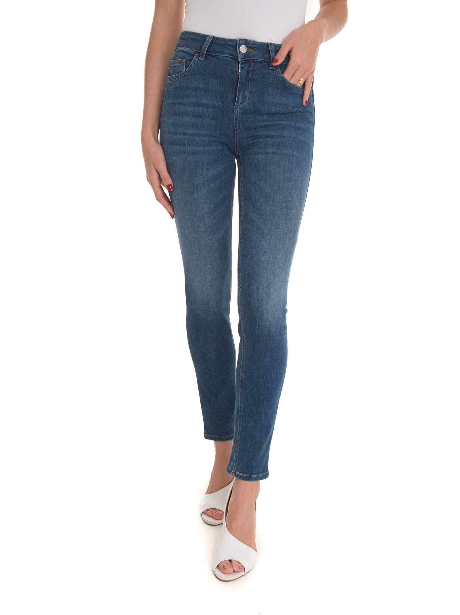Shop Liu •jo 5 Pocket Denim Jeans In Medium Denim