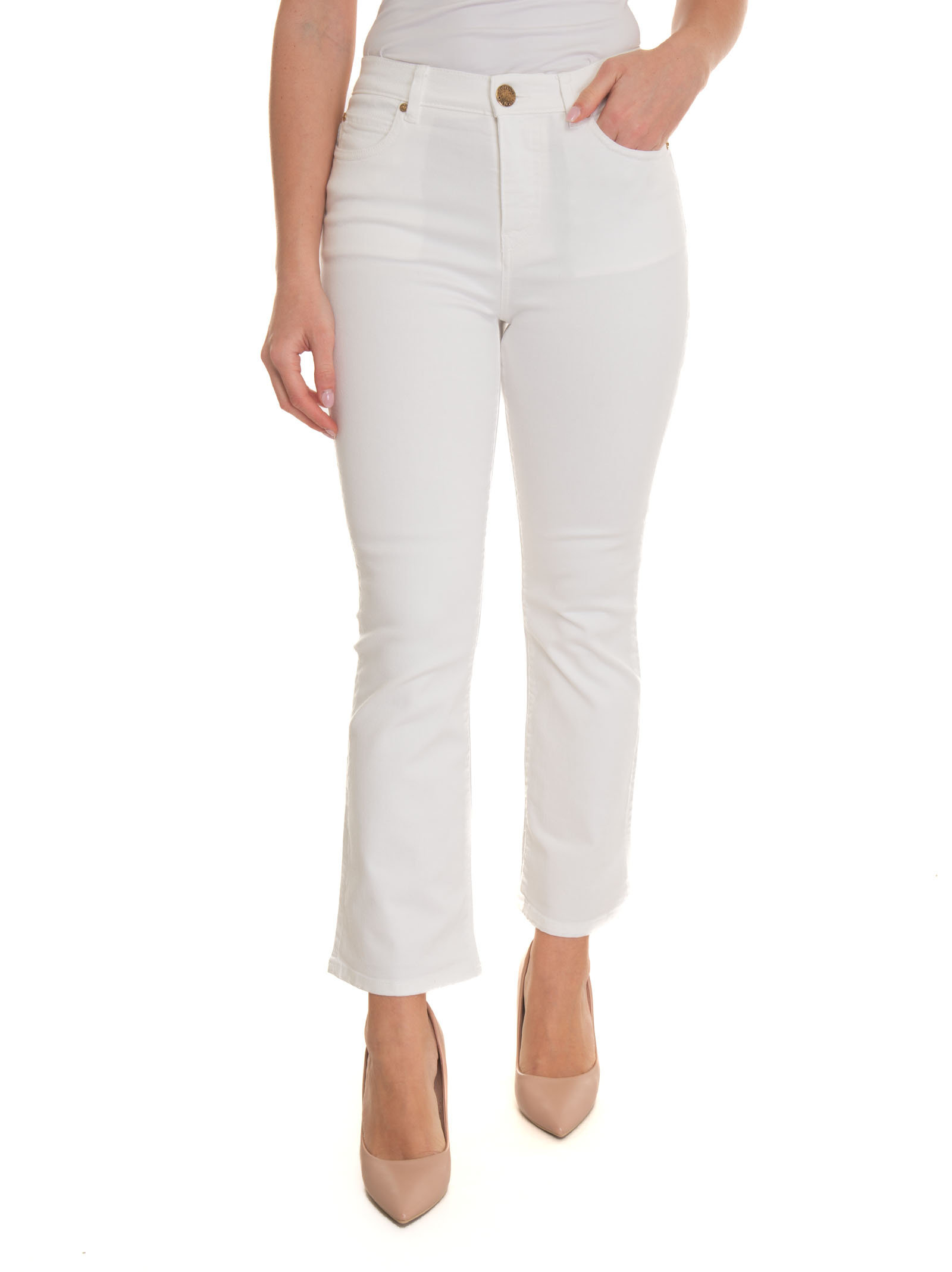 Shop Pinko Brenda 5-pocket Trousers In White