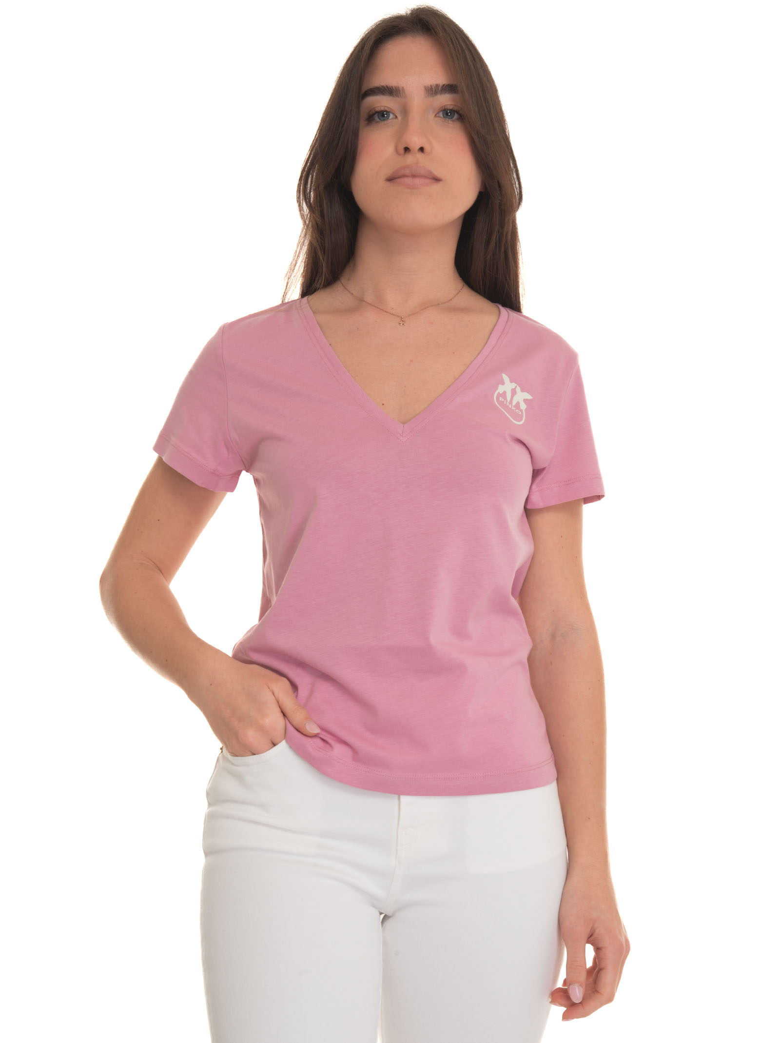 Pinko Turbato V-necked T-shirt In Pink