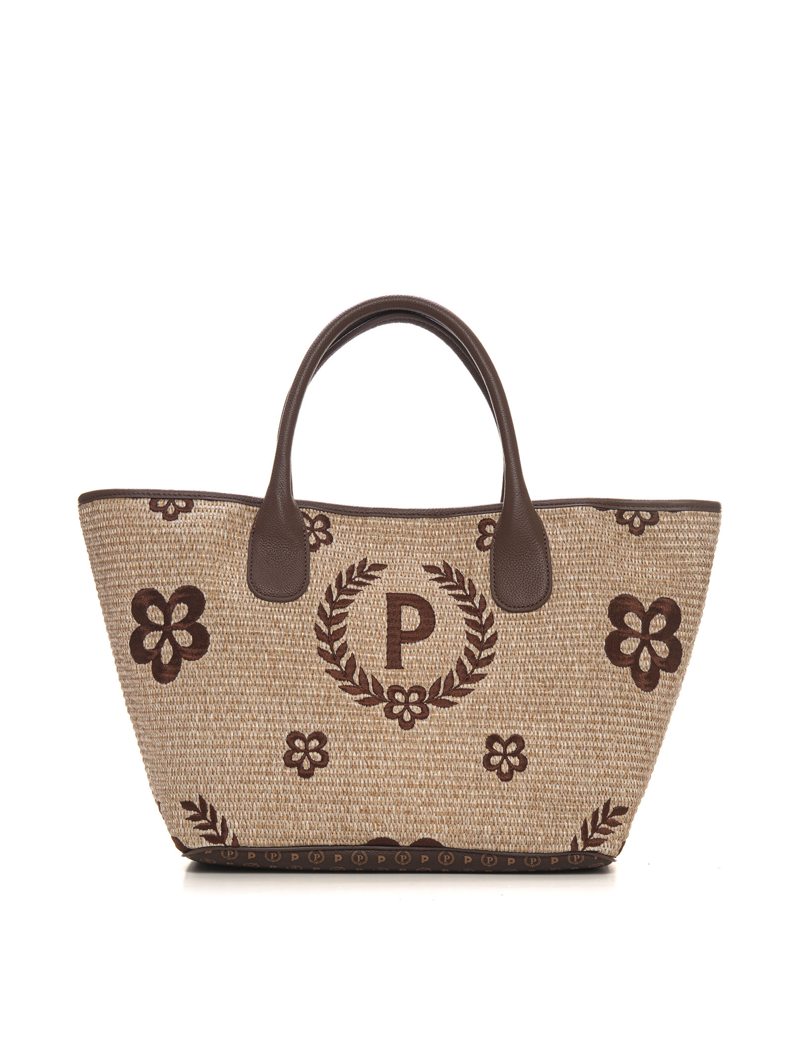Pollini Shopping Rafia Raffia Bag In Beige/brown