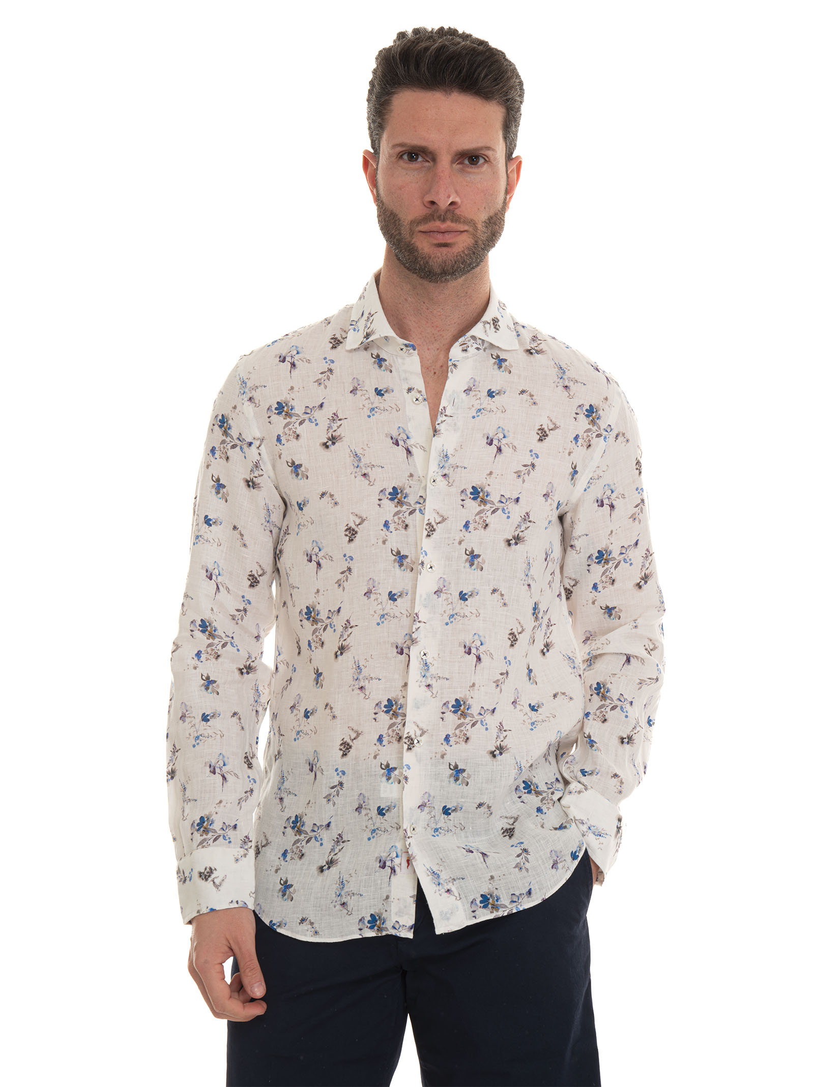 Shop Vincenzo De Lauziers Linen Shirt In Bianco-blu