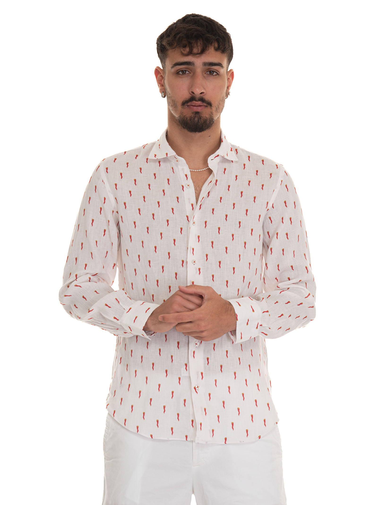 Shop Vincenzo De Lauziers Casual Shirt In White/red