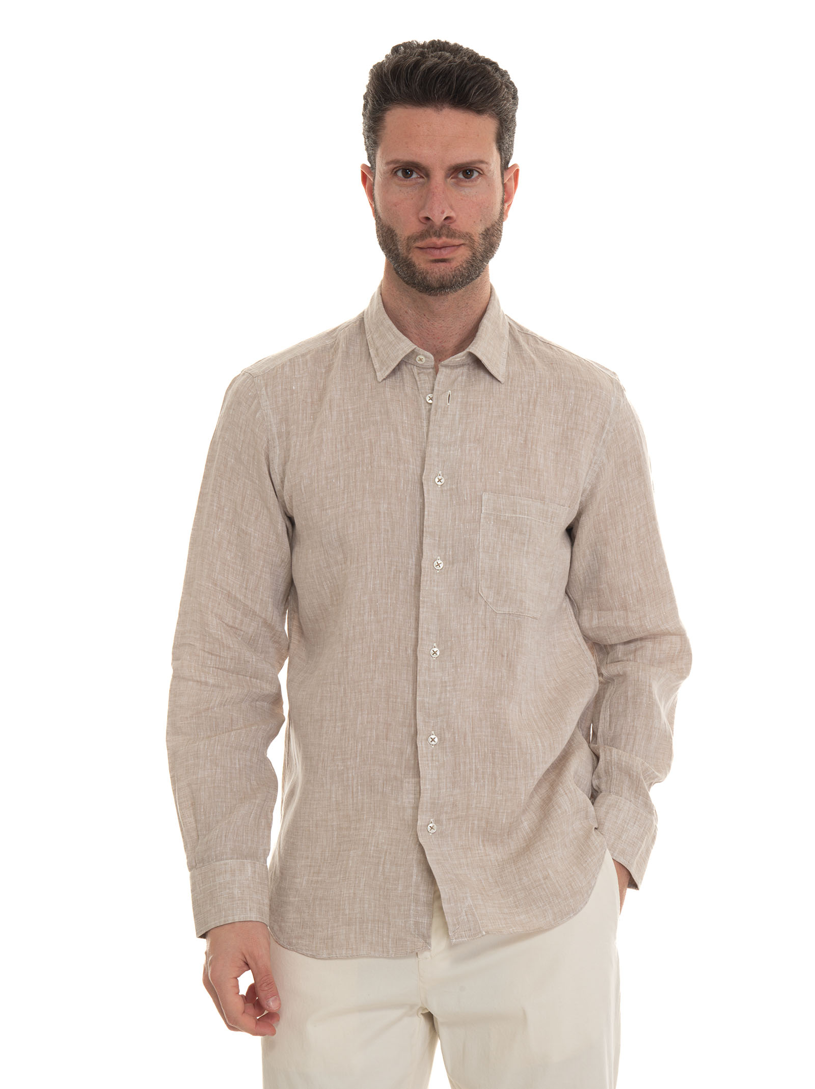 Shop Vincenzo De Lauziers Long-sleeved Linen Shirt In Beige
