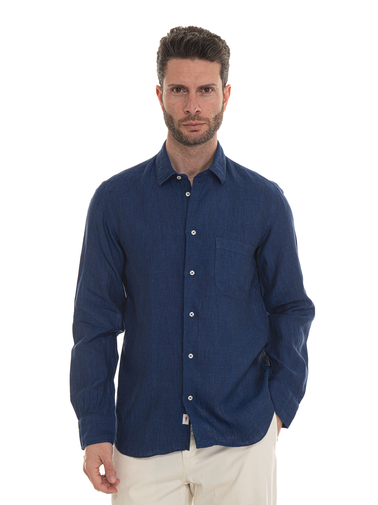 Shop Vincenzo De Lauziers Long-sleeved Linen Shirt In Blue