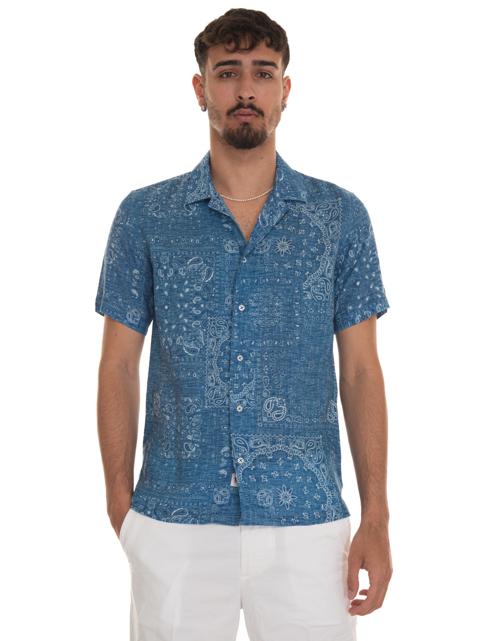 Shop Vincenzo De Lauziers Short-sleeved Linen Shirt In Denim