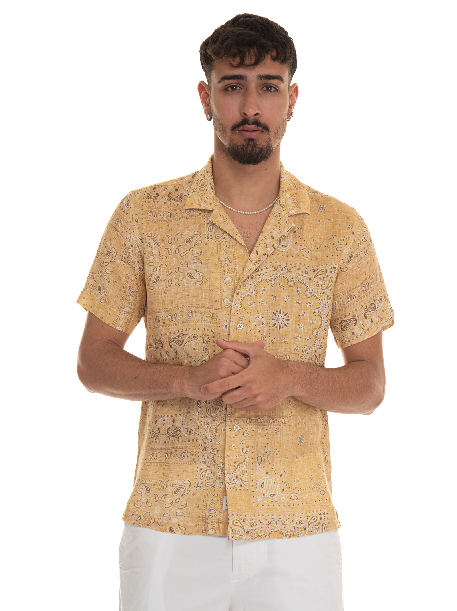 Shop Vincenzo De Lauziers Short-sleeved Linen Shirt In Yellow