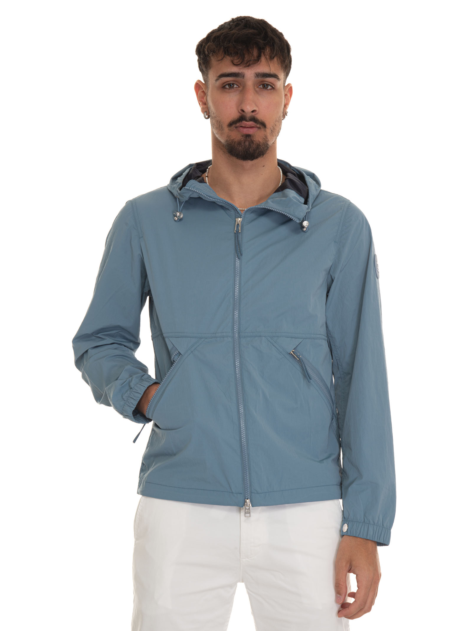 Woolrich Crinkle Windbreaker Extra-light Windproof Jacket In Azure
