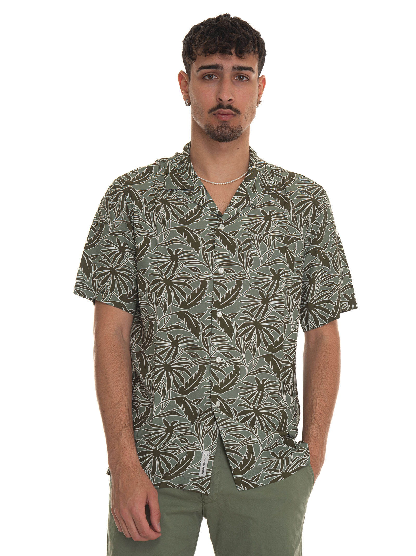 Shop Woolrich Tropical Print Bowling Shirt Casual Shirt In Green
