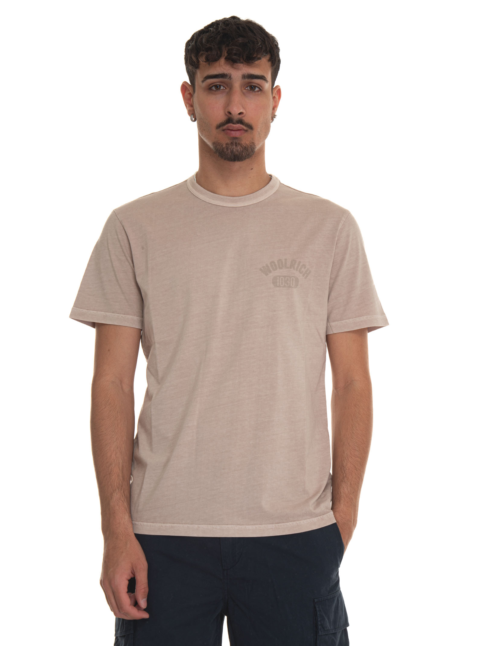 Shop Woolrich Garment Dyed Logo T-shirt Short-sleeved Round-necked T-shirt In Beige